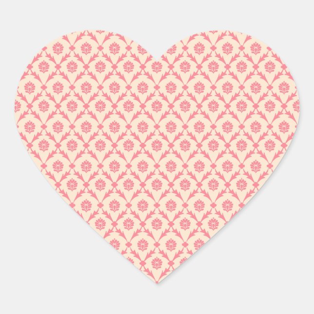 Rosa Damask Herz-Aufkleber (Vorderseite)
