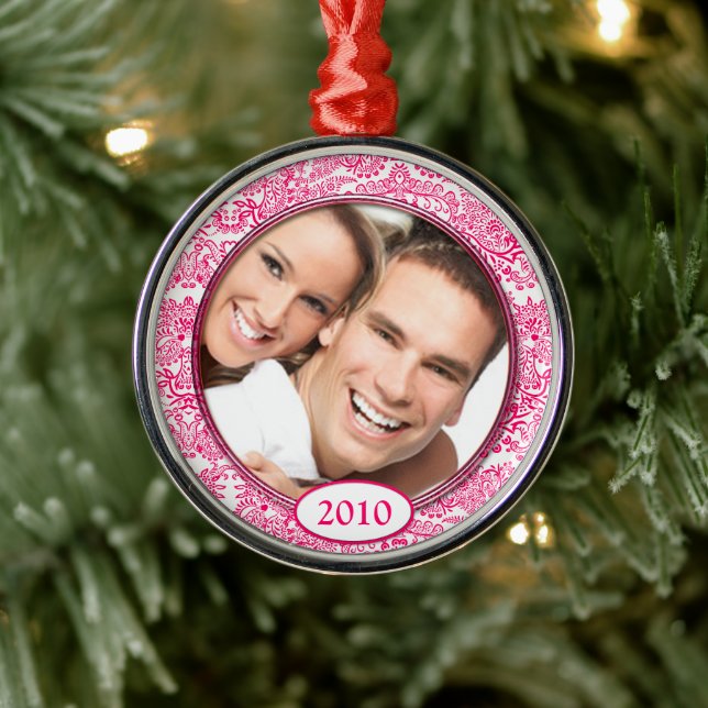 Rosa Damask Love Birds Foto Weihnachtsschmuck (Baum)