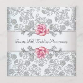 Rosa Damask Silver 25. Hochzeitstag Einladung