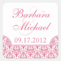 Rosa Damask Square Hochzeitskleber