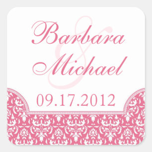 Rosa Damask Square Hochzeitskleber Quadratischer Aufkleber