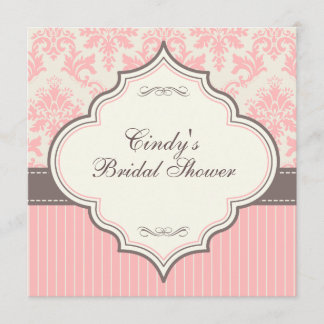 Rosa Damask & Stripe Bridal Dusche Einladung