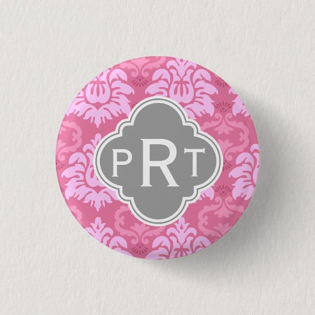 Rosa Damask Trio Monogram Button (Vorderseite)