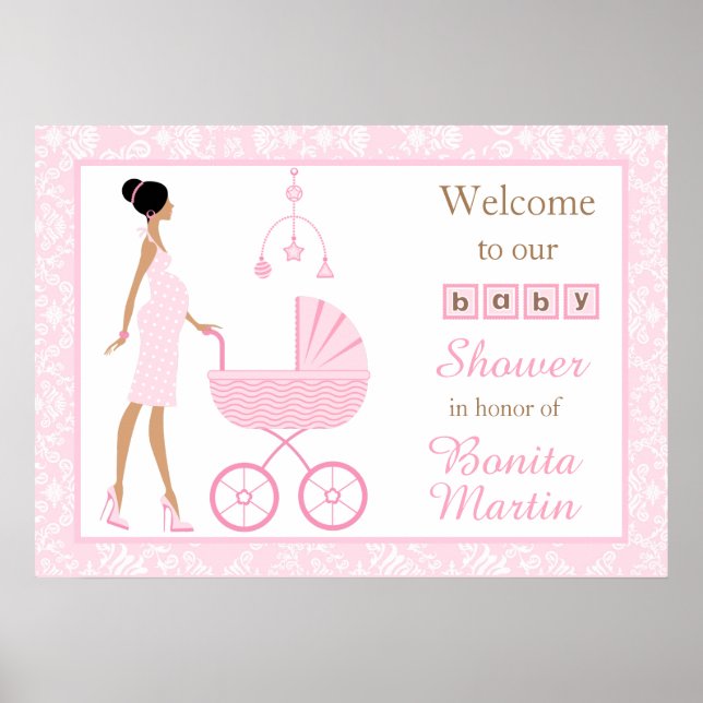 Rosa Damaske Afrikanische Amerikanerin Babydusche Poster (Vorne)