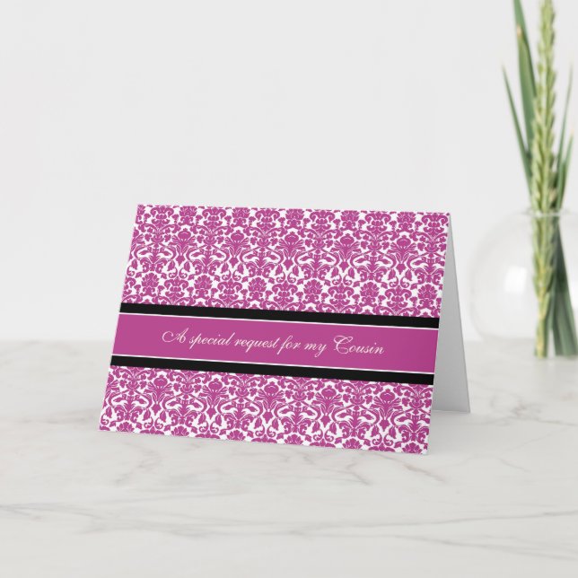 Rosa Damaske Cousin Bridesmaid Einladungskarte (Vorderseite)