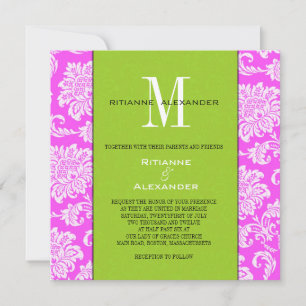 Rosa Damaske Grüne Monogramm Einladung zur Hochzei