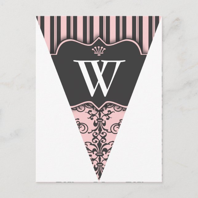 Rosa Damaske Party Flag Bunt Banner Postkarte (Vorderseite)
