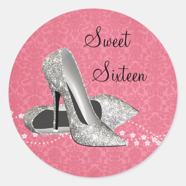 Rosa Damaskus Glitzer High Heel Sticker (Vorderseite)