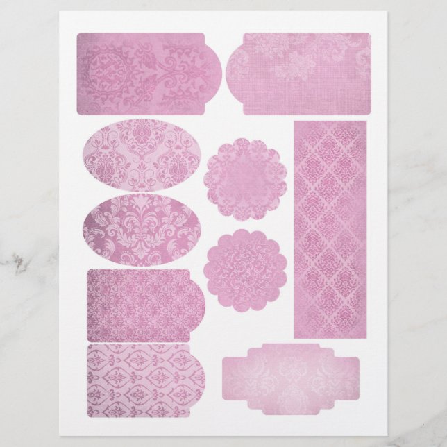 Rosa Damaskus-Scrapbook-Verzierungsblatt (Vorderseite)