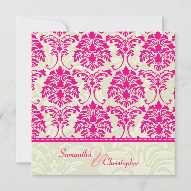 Rosa Damast/Elfenbeindamast Hochzeitsaufenthalte Einladung (Vorderseite)