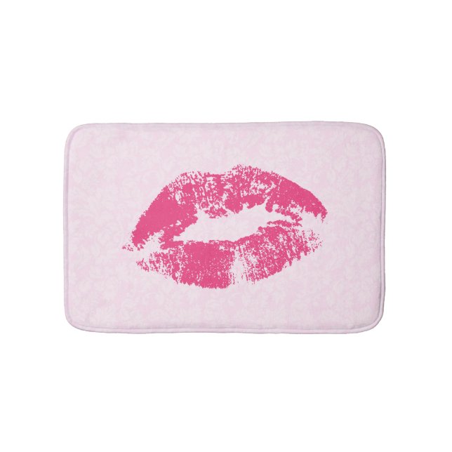 Rosa Damast & Lippen Badematte (Vorderseite)