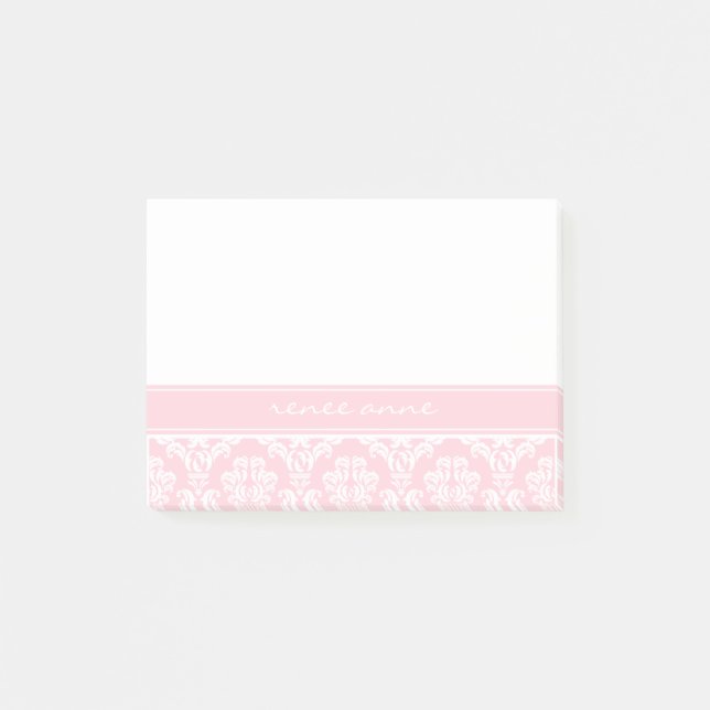 Rosa Damast-Monogramm Posten-it® Anmerkungen Post-it Klebezettel (Vorderseite)