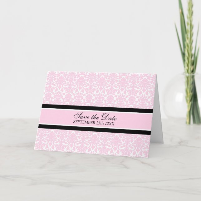 Rosa Damast-Save the Date Mitteilungs-Karte Ankündigung (Vorderseite)