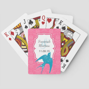Rosa Damast Teal Schwalbe Hochzeitsspielkarte Spielkarten