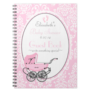 Rosa Damast-und Wagen-Babyparty-Gast-Buch Notizblock