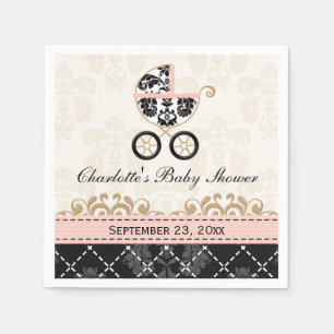 Rosa Damast-Wagen-Babyparty Serviette