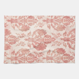 Rosa Damast-Wasserfarben-Blumen-Vintage-Muster Geschirrtuch