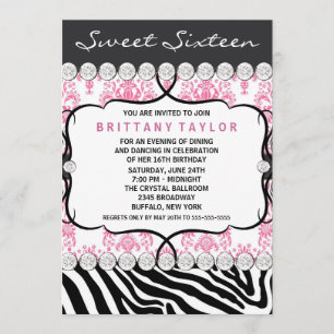 Rosa Damast-Zebra-Sweet-Sixteen-Geburtstagsfeier Einladung