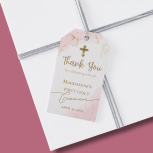 Rosa Danke, dass ihr Gold Cross Girl First Communa Geschenkanhänger