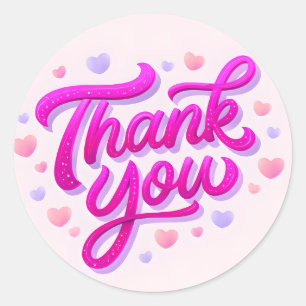 Rosa Danke Glitter-Sticker mit Herzen Runder Aufkleber