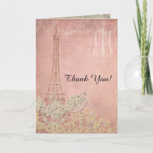 Rosa Danke-Karten Paris Stadt der Liebe Hochzeit Dankeskarte