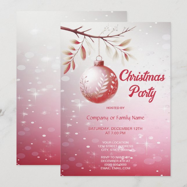 Rosa dekorative Weihnachtsball Weihnachtsfest Part Einladung (Vorne/Hinten)