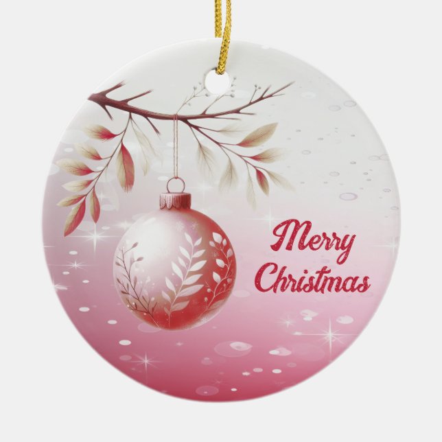 Rosa Dekorative Weihnachtsballes Keramik Ornament (Vorne)