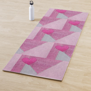 Rosa Denim und graues Patchwork mit Herz Yogamatte