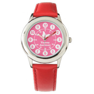 Rosa der Kindermädchen rote u. weiße Armbanduhr