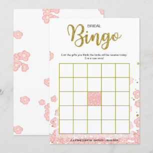 Rosa des Brautparty-Bingo-  und GoldGlitzer mit Einladung