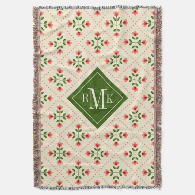 Rosa des Monogramm-| u. grüne Steppdecken-mit Decke (Vorderseite Vertikal)