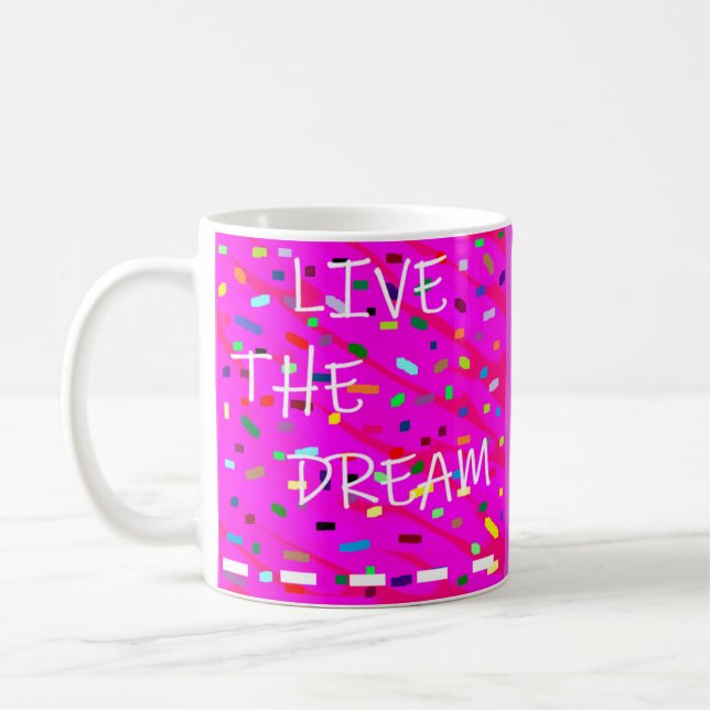 Rosa Design gemusterte Textworte heben Weiß hervor Kaffeetasse (Links)