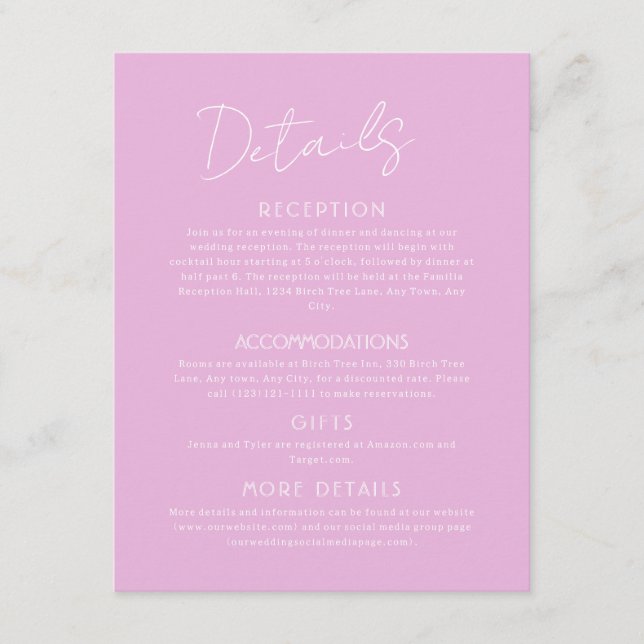 Rosa Details Große Hochzeitskarte Begleitkarte (Vorderseite)