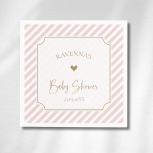 Rosa diagonal gestreifter Goldrahmen Baby Shower Serviette