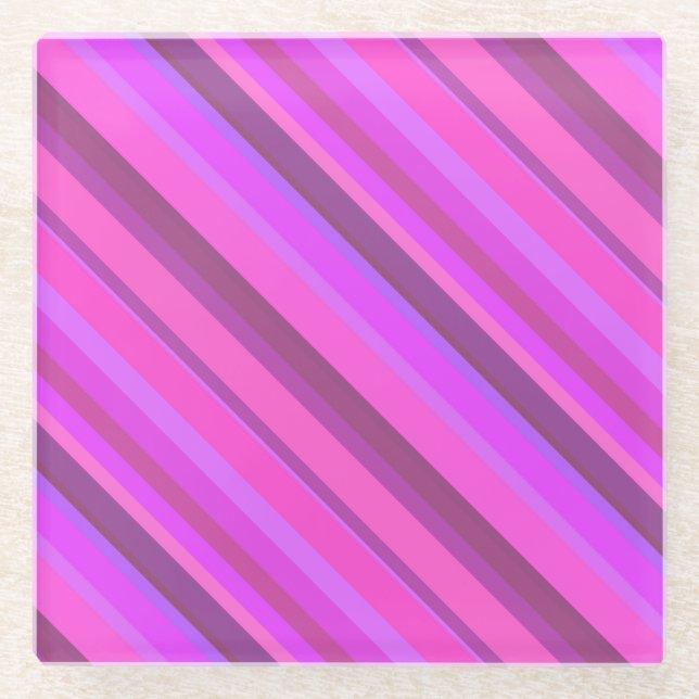 Rosa diagonale Streifen Glasuntersetzer (Vorderseite)