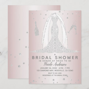 Rosa Diamant Hochzeitskleid Braut Dusche Einladung
