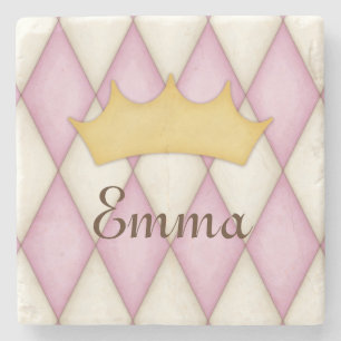Rosa Diamant Karo personalisierter Name Prinzessin Steinuntersetzer