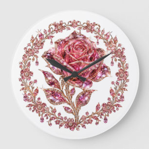 Rosa Diamant Kronen Kunst aus rosa Kristall Große Wanduhr