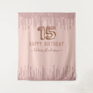 Rosa Diamant-Tropfen Glücklicher 15. Geburtstag Wandteppich