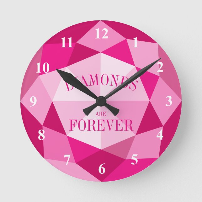 Rosa Diamanten sind für immer eine Edelsteinmauer Runde Wanduhr (Vorderseite)