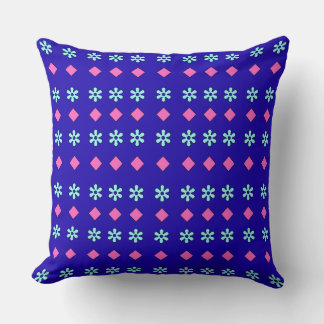 Rosa Diamanten und cyanfarbene Blumenformen auf du Kissen