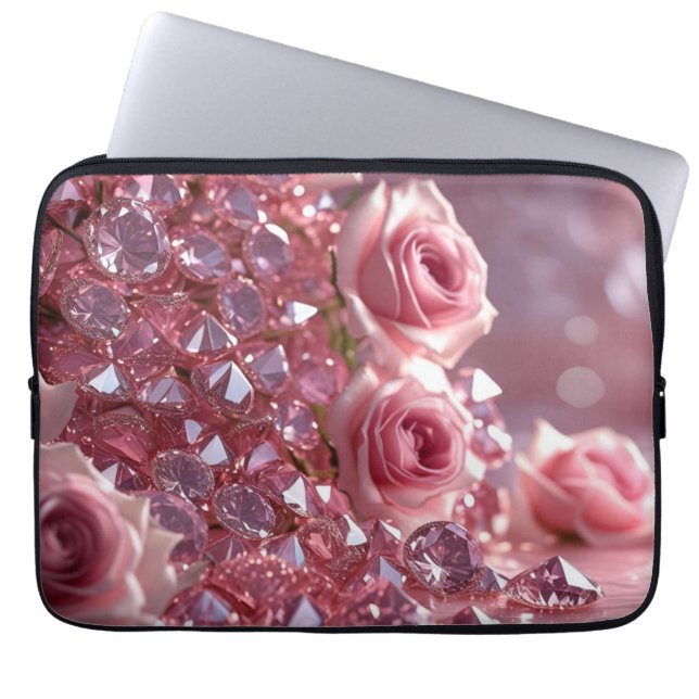 Rosa Diamanten und Petalen Laptopschutzhülle (Vorderseite)