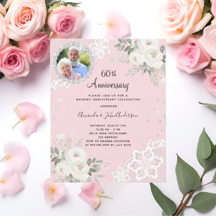 Rosa Diamantenfloralen 60. Hochzeitseinladung