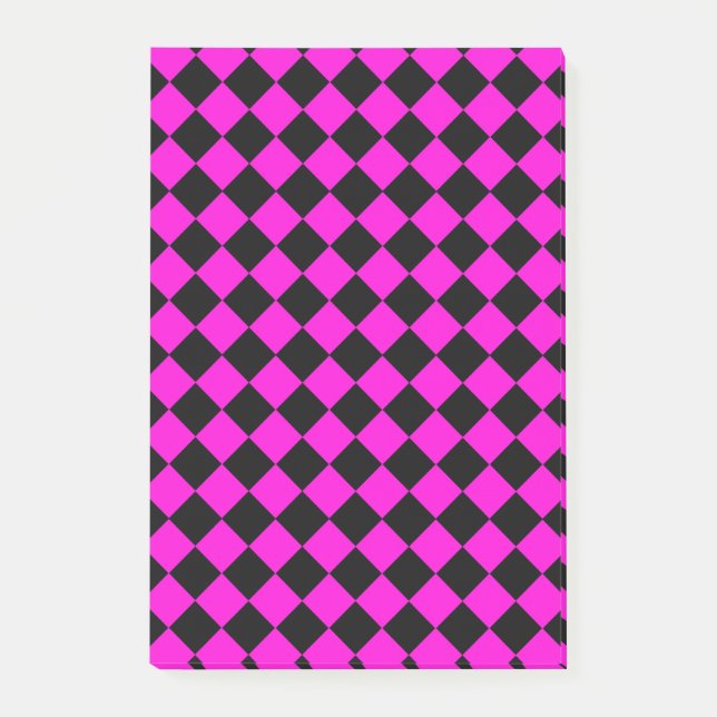 Rosa Diamantmuster mit Schachbrettmuster Post-it Klebezettel (Vorderseite)
