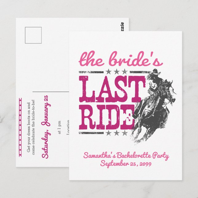 Rosa die letzte Einladung der Braut Postkarte (Vorne/Hinten)