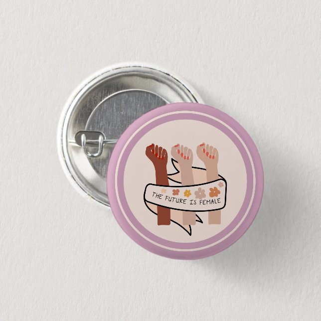 Rosa Die Zukunft ist weiblich feministisch Button (Vorne & Hinten)
