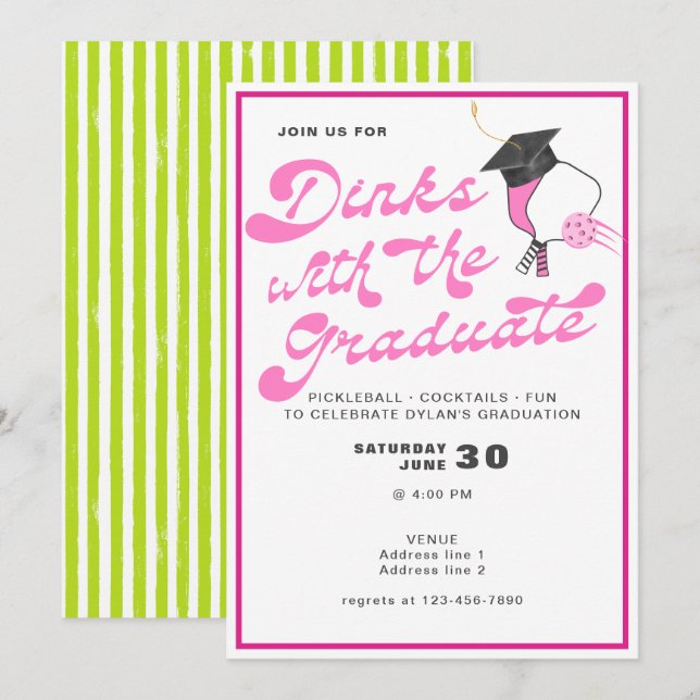 Rosa Dinks mit dem Graduate Pickleball Abschluss Einladung (Vorne/Hinten)