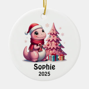 Rosa Dinosaur Weihnachten für Kinder, maßgeschneid Keramik Ornament