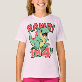 Rosa Dinosaurier 4. Geburtstags-Shirt Rawr Ich bin T-Shirt
