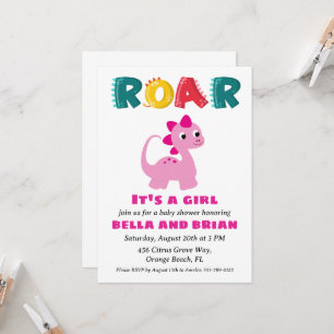 Rosa Dinosaurier-Babydusche Einladung